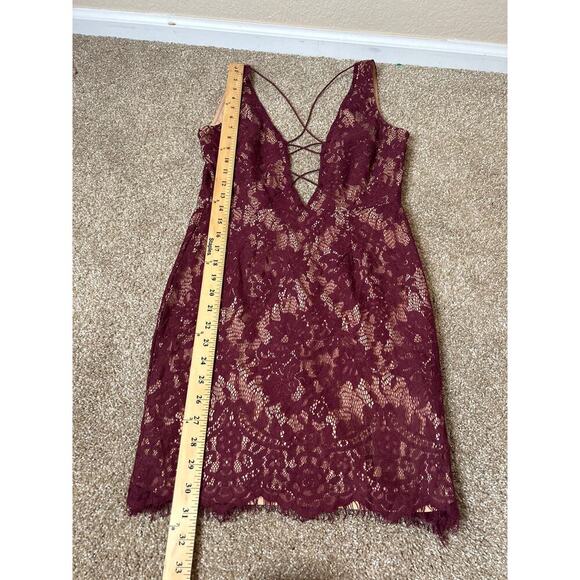 TOBI GABI PLUNGING LACE UP MINI DRESS - WINE & NUDE body con SZ XS corset top - Picture 6 of 10